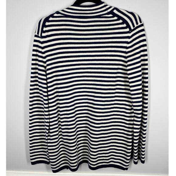 Talbots, Sz Large Petite, Navy & White Striped Open Cardigan, Lambswool, Coastal - Picture 5 of 6